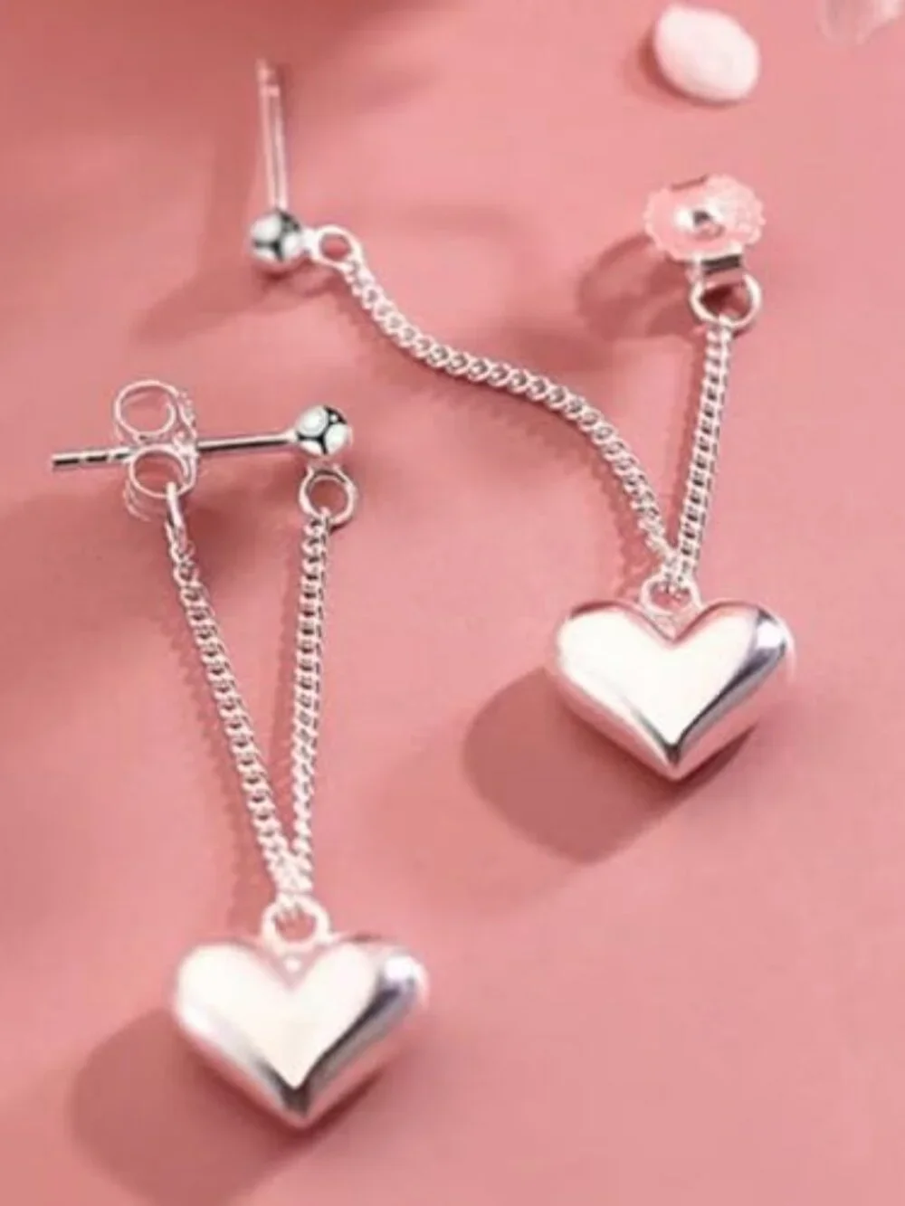 New - Heart Chain Dangle Earrings For‎ Women 925 Sterling Silver Dangling
